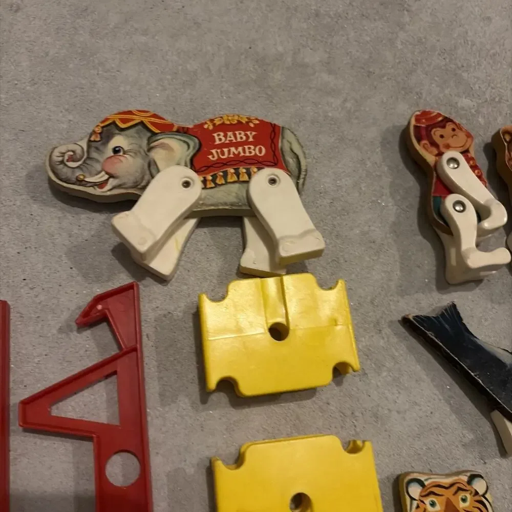 Vintage Lot 14 Fischer Price Circus Replacement Parts 1960's Ball, Animals, More